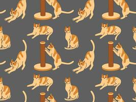 Katzen im anders Posen. nahtlos Muster von gezeichnet inländisch Tiere. eben Vektor Illustration.