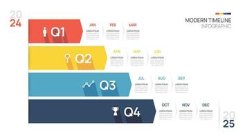 företag väg Karta tidslinje infographic pil mall. modern milstolpe element tidslinje diagram kalender och 4 fjärdedel ämnen, vektor infografik.
