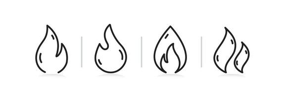 Flammen, Symbol Satz. Feuer, Flamme von verschiedene Formen, linear Symbole. Linie mit editierbar Schlaganfall Design vektor