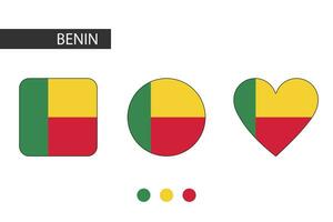 Benin 3 Formen Quadrat, Kreis, Herz mit Stadt Flagge. isoliert auf Weiß Hintergrund. vektor