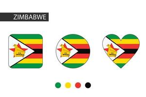 Zimbabwe 3 Formen Quadrat, Kreis, Herz mit Stadt Flagge. isoliert auf Weiß Hintergrund. vektor