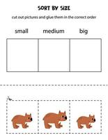 sortera söt wombat förbi storlek. pedagogisk kalkylblad för ungar. vektor