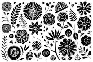 abstrakt schwarz und Weiß monochromatisch handgemalt Blumen Textur Muster Gekritzel Vektor Illustration