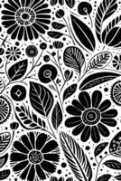 abstrakt schwarz und Weiß monochromatisch handgemalt Blumen Textur Muster Gekritzel Vektor Illustration