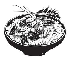 Garnele Reis Silhouette skizzieren Hand gezeichnet im Gekritzel Stil asiatisch Essen Vektor Illustration