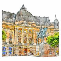 Bukarest Rumänien Aquarell Hand gezeichnet Illustration isoliert auf Weiß Hintergrund vektor