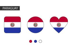 Paraguay 3 Formen Quadrat, Kreis, Herz mit Stadt Flagge. isoliert auf Weiß Hintergrund. vektor