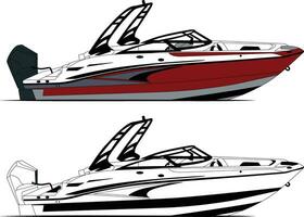 båt vektor, motorbåt vektor linje konst illustration.