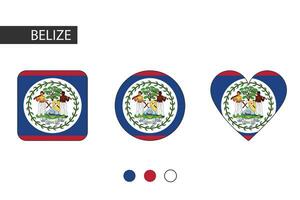 belize 3 Formen Quadrat, Kreis, Herz mit Stadt Flagge. isoliert auf Weiß Hintergrund. vektor