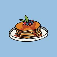 Vektor Pfannkuchen Illustration. Backen mit Sirup und Blaubeeren und Himbeeren. Frühstück Konzept.