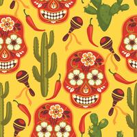 Vektor sömlöst mönster med traditionella mexikanska symboler.