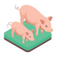 ett isometrisk ikon av bruka grisar vektor