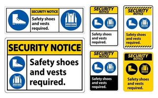 säkerhetsmeddelande tecken säkerhetsskor och väst krävs med PPE vektor