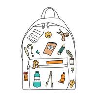 zurück zu Schule, online Schule Banner, Poster. Rucksack mit Schule Lieferungen. Vektor Illustration