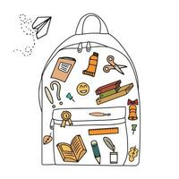 zurück zu Schule, online Schule Banner, Poster. Rucksack mit Schule Lieferungen. Vektor Illustration