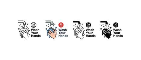 waschen Ihre Hände jeder 30 Sekunden oder wie häufig wie möglich mit Seife unter Laufen Wasser. Hand Waschen mit Seife und Bewässerung, waschen Ihre Hände Symbol. Vektor illustration.design auf Weiß hintergrund.eps 10