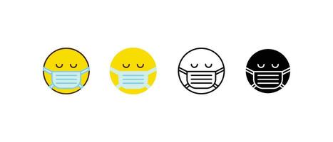 krank Emoticon mit medizinisch oder chirurgisch Maske zum online Plaudern im Kommentar Reaktion. runden Gesicht mit medizinisch Maske Karikatur Blase Emoticons Symbol. Vektor Illustration. Design auf Weiß Hintergrund. eps 10.