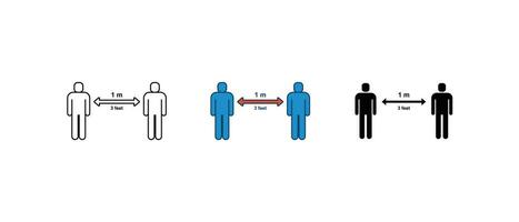 Sozial Distanzierung. behalten Ihre einer Meter Entfernung zwischen Personen. Coronavirus Verhütung Infografik unterzeichnen. behalten das 1 Meter Entfernung Symbol. Vektor Illustration. Design auf Weiß Hintergrund. eps 10.