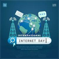 internationell internet dag. de jord är ansluten till de internet, med element av internet nätverk torn. 3d vektor lämplig för företag, teknologi och evenemang