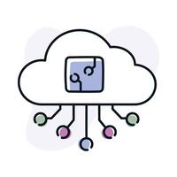 stiga på de moln datoranvändning epok med detta belysande representation. representerar data lagring, avlägsen tillgång, och skalbarhet, detta symbol förkroppsligar de molnets flexibilitet. vektor