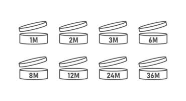 hylla liv ikon på ljus bakgrund. pao symbol. period av liv produkt. bäst innan produkt märke, 3m, 6m, 12m, utgång datum. paket av ansikte grädde, smink burk. översikt stil. vektor illustration.