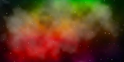 dunkelgrünes, rotes Vektormuster mit abstrakten Sternen. vektor