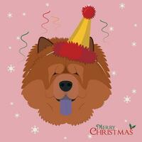 Weihnachten Gruß Karte. Chow Chow Hund tragen ein Party Hut vektor