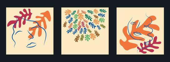 Matisse-inspiriert weiblich zahlen im anders posiert mit Blumen im ein minimalistisch Stil vektor