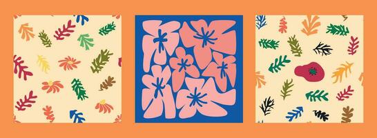 modern modisch matisse Blume minimal Stil. einstellen von 3 matisse inspiriert Mauer Kunst Poster, Broschüre, Flyer Vorlagen vektor