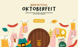 Oktoberfest Banner Hintergrund. Bier Festival eben Hand gezeichnet Illustration vektor