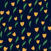 nahtlos Blumen- Muster mit bunt Tulpe Blumen, Blätter und Blütenblätter. retro von das 1970er Jahre vektor