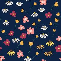 blommig årgång sömlös mönster. hippie blomma kraft retro textil- skriva ut. häftig botanisk tapet vektor