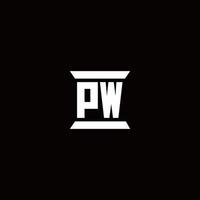 pw-Logo-Monogramm mit Säulenform-Design-Vorlage vektor