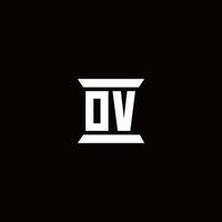 ov-Logo-Monogramm mit Säulenform-Design-Vorlage vektor