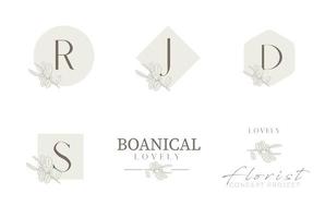 botanisches florales minimalistisches Logo-Paket im Retro-Vintage-Stil vektor