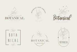 handgezeichnetes florales botanisches Miniaml-Retro-Stil-Logo-Paket vektor