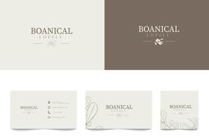 handritad blommig botanisk miniaml retrostil logopaket vektor