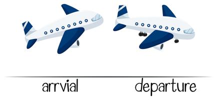 Motsatt ord för ankomst och avresa vektor