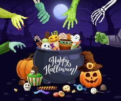 Halloween Süßigkeiten mit Urlaub Monster- Zombie Hände vektor