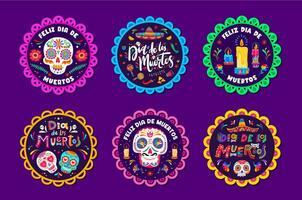 dia de los muertos, mexikansk Semester klistermärke etiketter vektor