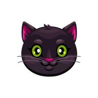 tecknad serie halloween svart katt emoji, kattdjur ansikte vektor
