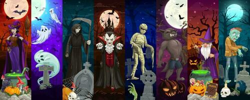 Karikatur Halloween Zeichen Collage mit Monster vektor