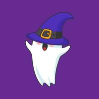 tecknad serie söt halloween spöke bär häxa hatt vektor
