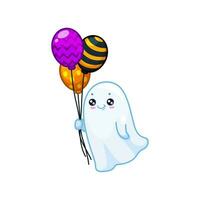 halloween söt spöke karaktär håll ballonger vektor