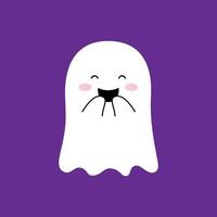 halloween tecknad serie söt spöke med blyg leende vektor