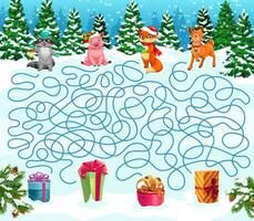 jul labyrint labyrint hjälp djur hitta gåvor vektor