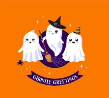 Halloween Papier Schnitt Banner mit süß kawaii Geister vektor