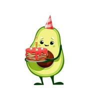 Karikatur Avocado Charakter mit ein Geburtstag Kuchen vektor