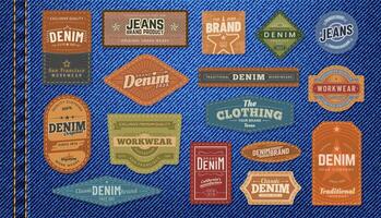 Denim Jeans Leder Patches und Etiketten Vektor einstellen