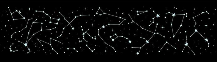 stjärnor konstellation på natt himmel Karta, astrologi vektor